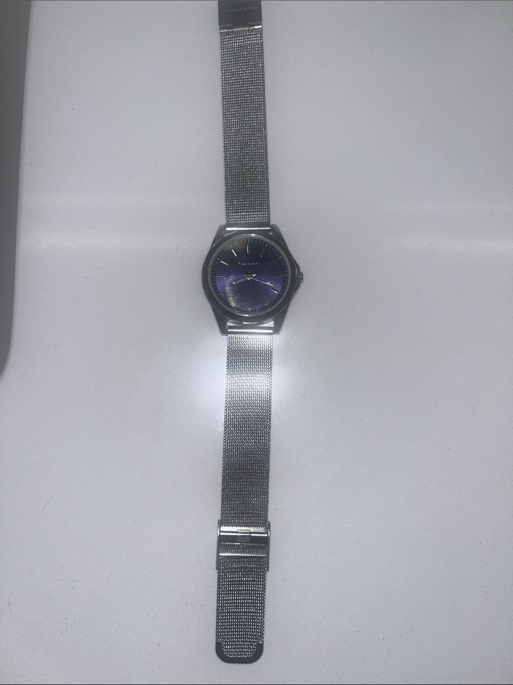 Tahari Women's Silver Mesh Watch with Purple Dial